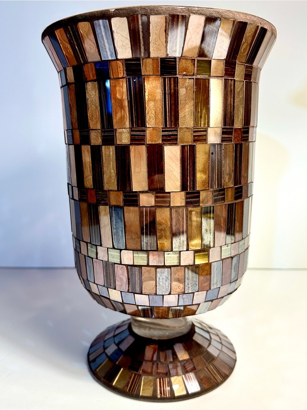 11” Decorative Stained Glass Mosaic Hurricane Vase - Picture 11 of 11
